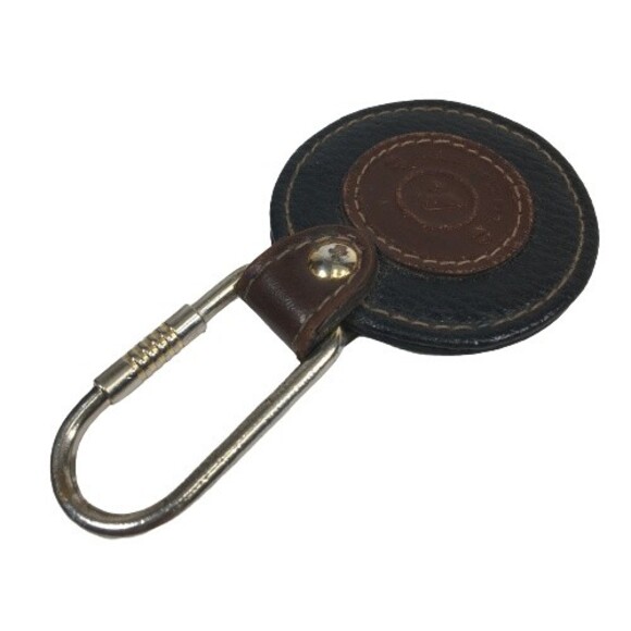 Liz Claiborne Logo Keychain Keyring Purse Fob Black Pebbled Brown Leather #70272 - Picture 3 of 7